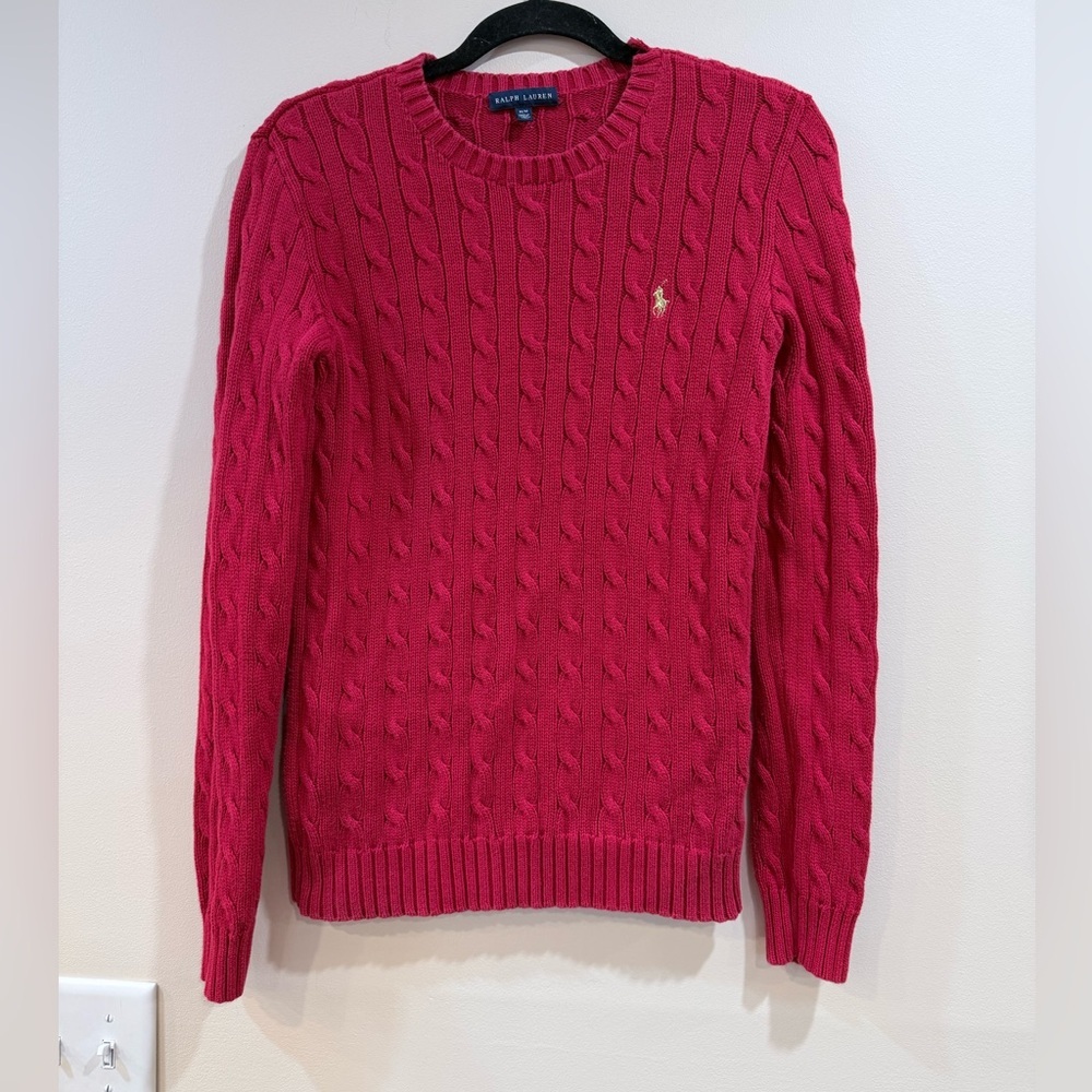 🔥Ralph Lauren Women's Cable Knit Sweater - Red Size M EUC🔥